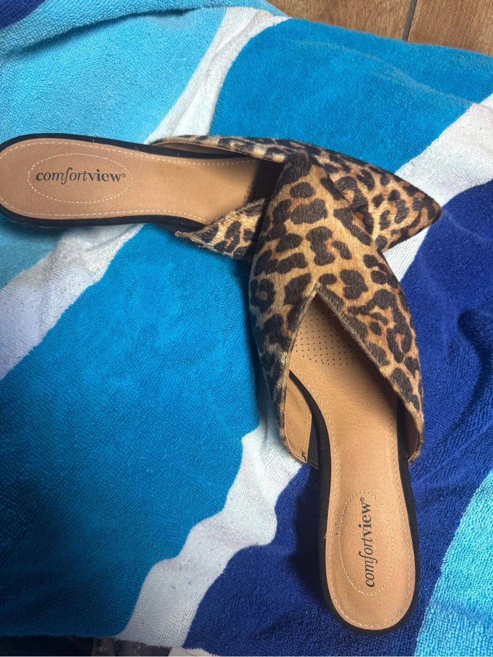 Comfortview Leopard Print Pointed Toe Slip-On Mules - Angeline 15634 size 10ww